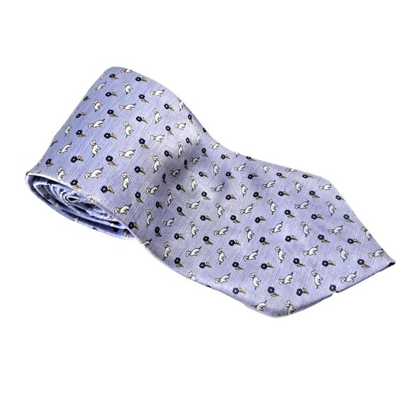 Moreschi Other - Giorgio Moreschi 100% Silk Italian Made Tie Pale Blue, Dogs & Flowers